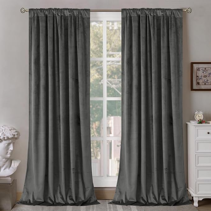 BGment Grey Velvet Curtains 90 Inches Long Blackout Curtains for Bedroom | Thermal Insulated, Luxury, Room Darkening, Energy Saving, Living Room, Back Tab Rod Pocket, Set of 2 Panels,52 x 90 Inch