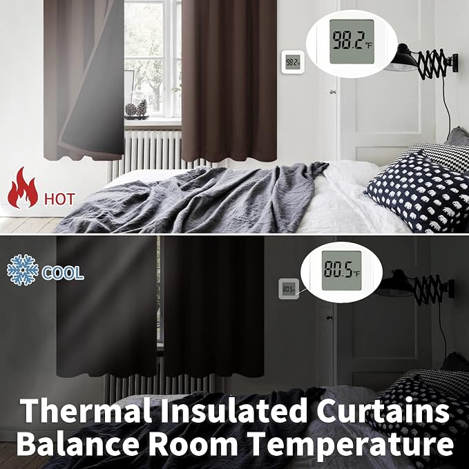 BGment Brown Blackout Curtains for Bedroom 63 Inch Length 2 Panels | Thermal Insulated, Room Darkening Curtains, Rod Pocket Soundproof, Living Room Window Curtains, 42 x 63 Inch