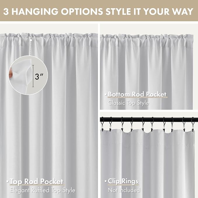 MIULEE 4 Panel Set Short Blackout Curtains 54 Inch Long Greyish White | Thermal Curtains for Summer Heat, Light Blocking Privacy Window Drapes, Top&Bottom Rod Pocket