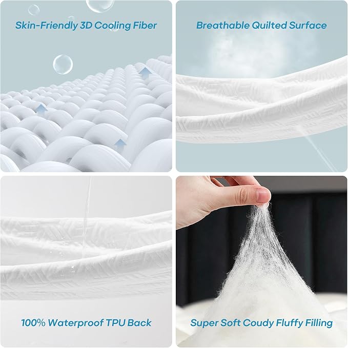 Cozymaker Cooling TwinXL Size 100% Waterproof Mattress Protector | Fitted 8"-21" Deep Pocket, Noiseless 3D Air Fabric, Soft Breathable Smooth Bed Cover Washable