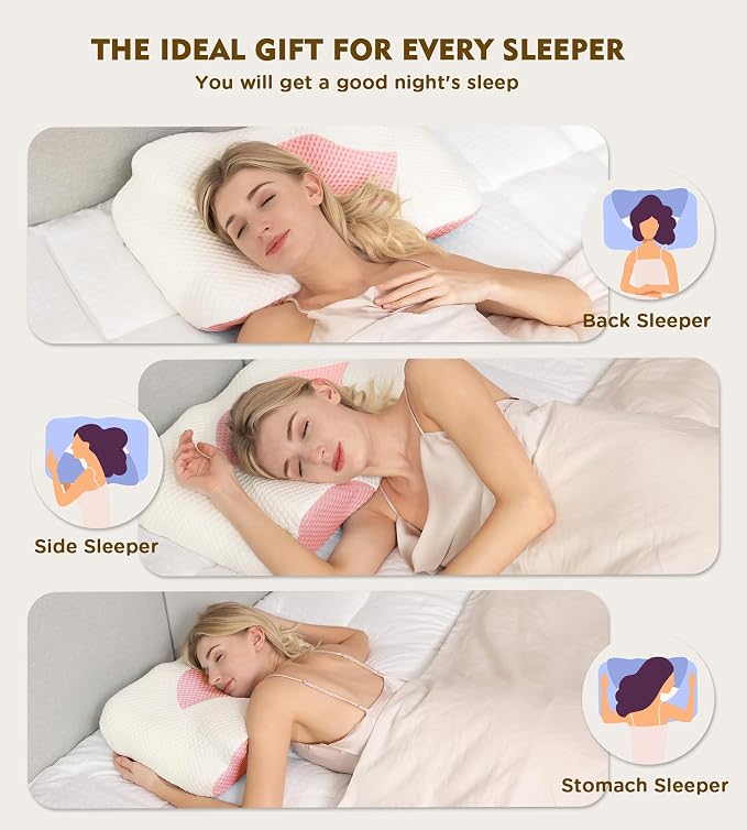 Cervical Pillow for Neck Pain Relief, Hollow Design Odorless Memory Foam Pillows with Cooling Case, Adjustable Orthopedic Bed Pillow for Sleeping, Support for Side Back Sleepers