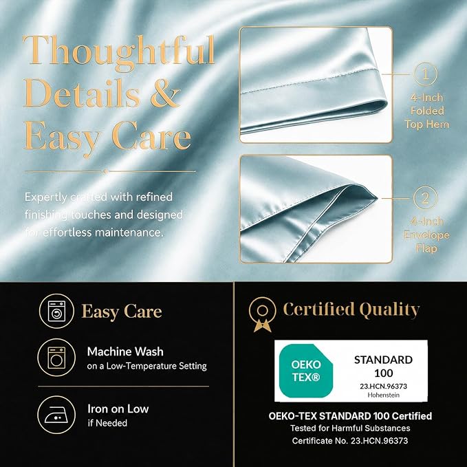 CozyLux Satin Sheets Queen, 4-Piece 14-Inch Deep Pocket Sheet Set | OEKO-TEX Certified Silky Soft Sheet Set for Hair & Skin, Luxurious Silky-Smooth Satin for Elegant Bedroom Decor, Light Blue