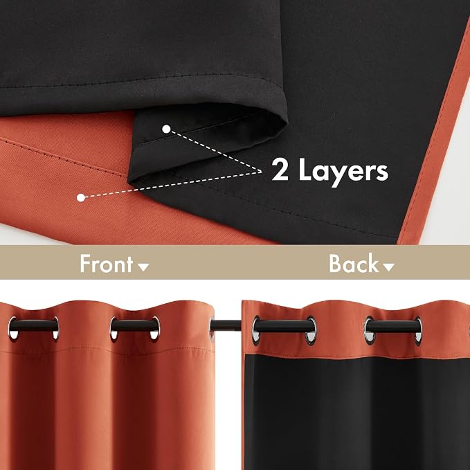 MIULEE Fall Burnt Orange 100% Blackout Curtains for Bedroom 40x72 Inch Long | 2 Thick Layers Thermal Insulated Window Curtains with Black Liner, Noise Reducing Grommet, Drapes for Living Room, 2 Panels