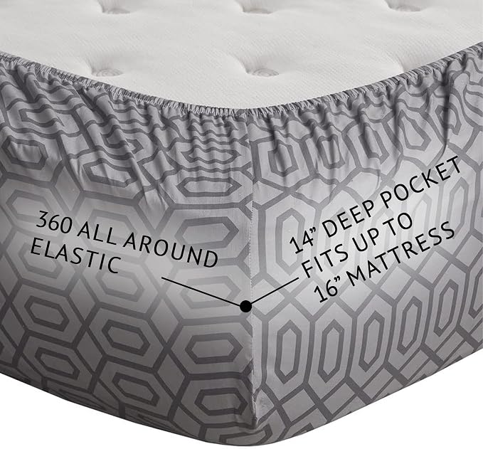 Comfort Spaces 100% Cotton Percale Sheets Full Size 4 Pcs, Diamond Sliver | Crisp, Cool & Breathable Bed Sheets, 14" Deep Pocket Fits Up to 16" Mattress, Lightweight, All Season Cozy, with Pillow Case
