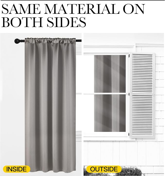 NICETOWN Chrome Gray Room Darkening Curtains for Cafe 42" x 63" 2 Panels | Blackout Satin Curtains for Small Windows Rod Pocket Privacy Drapes for Play Room, Light Blocking Noise Reducing Home Decor