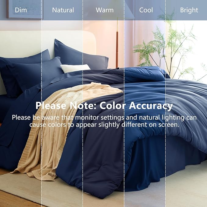 Full Size Comforter Set Navy, 7 Pieces Bed in a Bag | OEKO-TEX Certified, All-Season, Bedroom, 240GSM Down Alternative Comforter, Flat & Fitted Sheets, 2 Pillowcases & 2 Shams