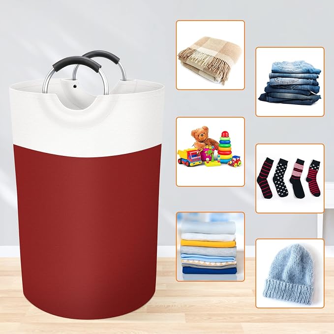 BlissTotes Laundry Basket, Laundry Hamper, Collapsible Laundry Baskets, Dirty Clothes Hamper, Waterproof Laundry Basket with Foam Protected Aluminum Handles for College Dorm, Family 75L (Red) | Collapsible Dirty Clothes Hamper, Foldable Laundry Bag for...