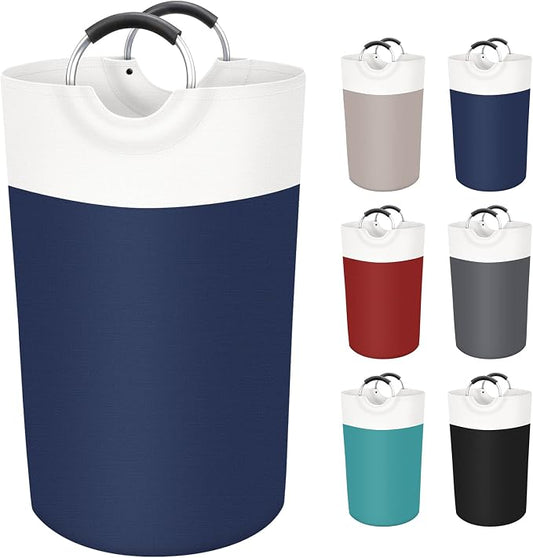 BlissTotes 90L Laundry Basket, Freestanding Collapsible Hamper, Blue | Collapsible Dirty Clothes Hamper, Foldable Laundry Bag for Dorm, Waterproof Fabric, Padded Aluminum Handles