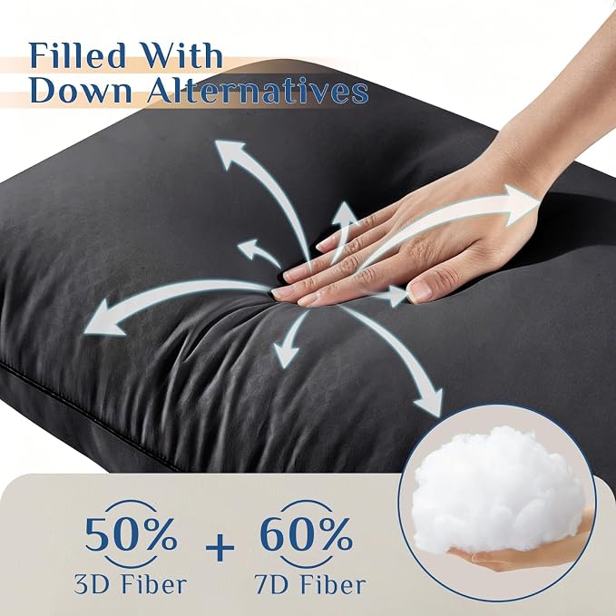 JOLLYVOGUE Black Pillows King Size Set of 2, Washable Supportive Firm Bed Pillows with Oeko-Tex Certified Soft Down Alternative Fill, Fluffy Luxury Hotel Quality for Side, Back, and Stomach Sleepers