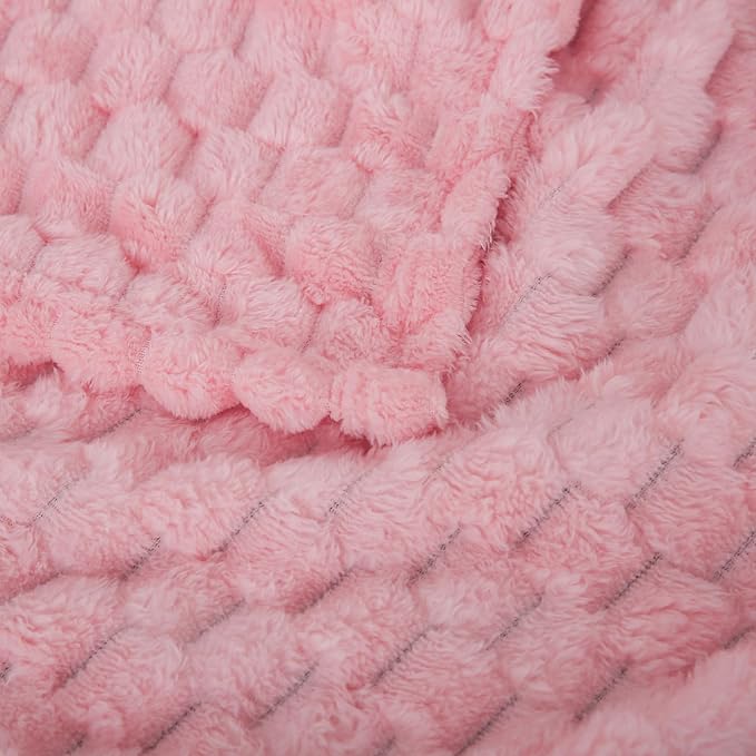 Puncuntex Light Pink Throw Blanket 60"×80" Fuzzy 3D Jacquard Decorative | Flannel Fleece Super Soft Plush Cozy Blanket for Couch Sofa Chair Lightweight