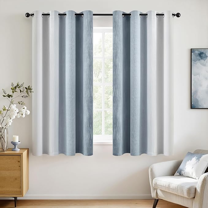 MIULEE Chambray Blue and Greyish White Ombre Blackout Curtains 52Wx54L | Full Room Darkening,Thermal Insulated,54 Inch Long,Grommet Drapes for Bedroom/Living Room,Modern Window Treatments,Set of 2