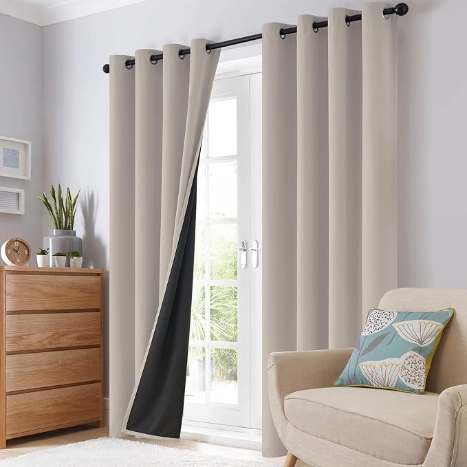 SimpleHome Natural 100% Blackout Curtains Room Darkening Living Room 63L | Curtains for Bedroom,Thermal Insulated Grommet Window Drapes,Curtains for Living Room with Black Back,52 x 63 Inch,2 Panels