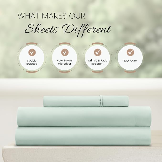 Linen Market Brushed Microfiber Twin XL Sheet Set 3 Piece – Oeko-TEX Certified Ultra Soft & Wrinkle-Free - 16" Deep Pocket Sheets - Easy Care Twin XL Size - Mint