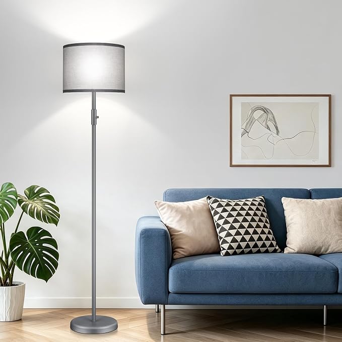 Floor Lamp Simple Design with Shade, Small Tall Lamps for Living Room Bedroom Office Dining Room Kitchen-Grey