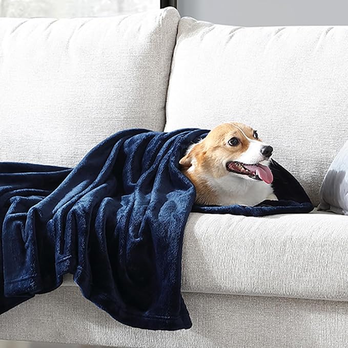 Hansleep Throw XL Navy Blue Fleece Blanket, Soft Flannel Bed Blanket | Fuzzy Cozy Blanket 50x70 Inches, Multi-use for Bed, Sofa, Couch, Travel, Camping, All Season Warm Lightweight Cover