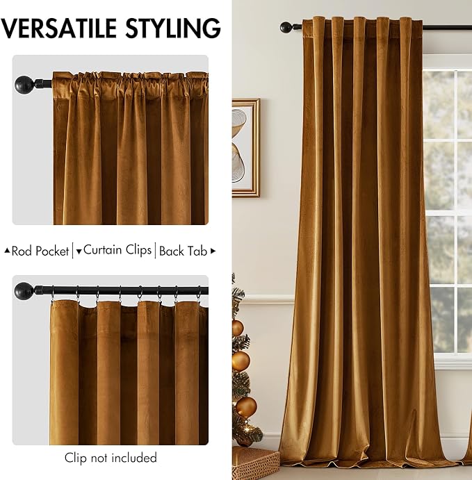 MIULEE Velvet Curtains 52x84 inches 2 Panels Gold Brown Blackout Curtains | Luxury, Bedroom Living Room, Thermal Insulated, Super Soft Window Drapes, Rod Pocket & Back Tab
