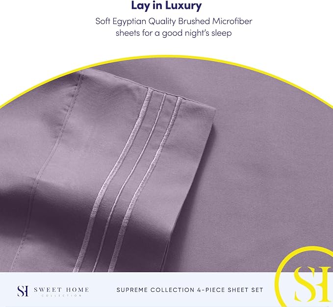 Twin XL Sheets - Breathable Luxury Sheets with Full Elastic & Secure Corner Straps Built In - 1800 Supreme Collection Extra Soft Deep Pocket Bedding Set, Sheet Set, Twin XL, Plum