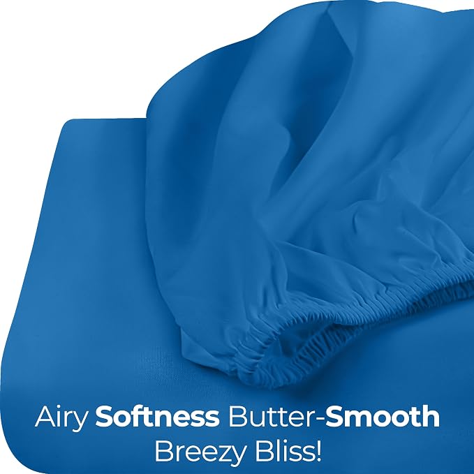 Queen Fitted Sheet, Ultra Soft Fits Up to 16 Inch Deep Pocket, Dusk Blue | Hotel Comfort, Cooling & Breathable Cotton like Polyester, Easy Fit, Wrinkle & Fade Resistant, Snug Fit, Easy Care, Oeko-Tex