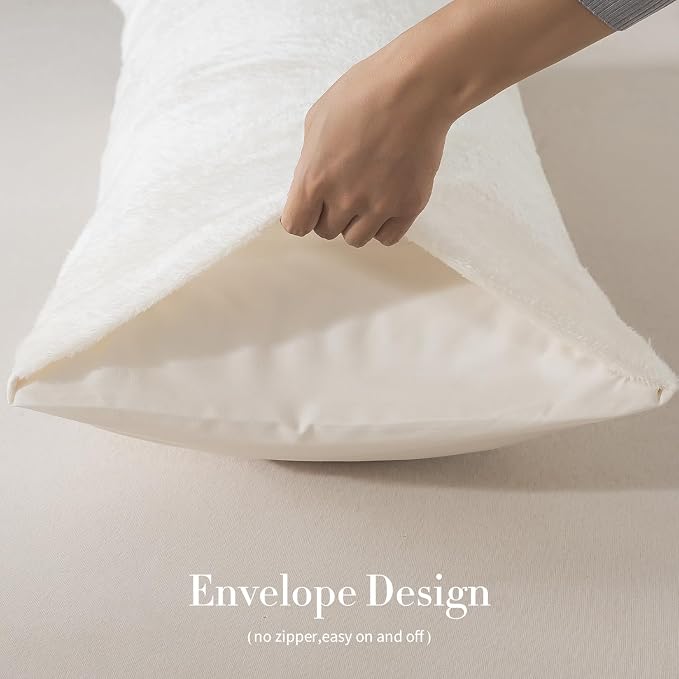 WhatsBedding Memory Foam Body Pillow with Cover, Long Bed Pillow for Adults | Removable Plush Fuzzy Envelope Closure, Firm Support for Side Sleepers, Reading & naps, Large Size Fits All, Relieves Pain