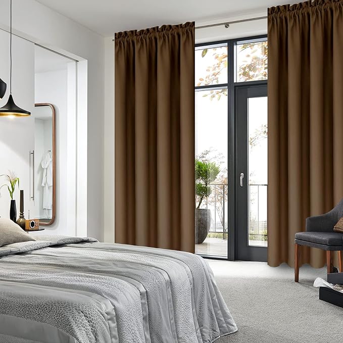DWCN Blackout Curtains for Bedroom Living Room 42 x 72 Inch Long Brown | Room Darkening, Thermal Insulated, Light Blocking, Rod Pocket Drapes, Noise Reducing Window Treatments