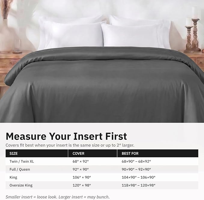 California Design Den Soft 100% Cotton Sateen Duvet Covers King, Grey | Duvet Cover Only, Comforter Not Included, Backed by Good Housekeeping Seal, Button Closure & Corner Ties
