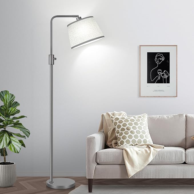【Upgraded】 Dimmable Floor Lamp, 1000 Lumens LED Edison Bulb Included, Arc Floor Lamps for Living Room Modern Standing Lamp with Linen Shade, Tall Lamps for Living Room Bedroom Office Dining Room-Grey