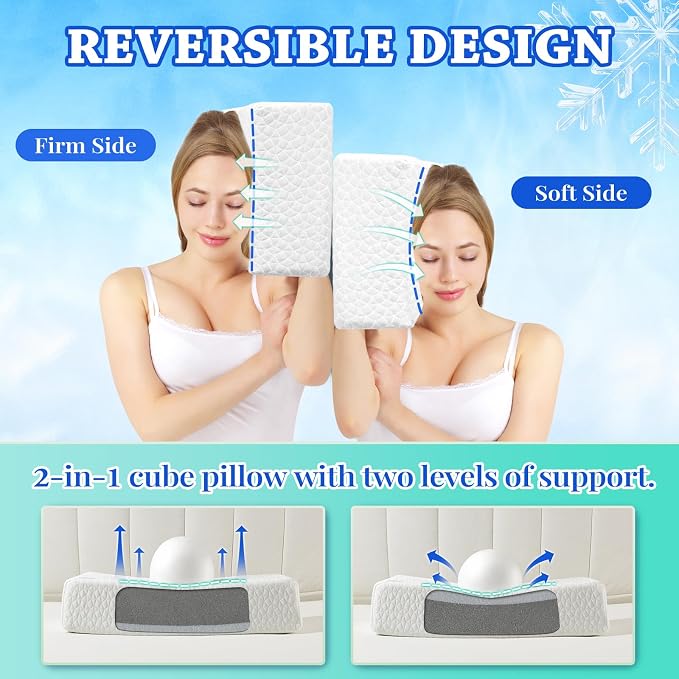 HARBOREST Cooling Cube Pillow - Side Sleeper Pillow for Neck and Shoulder Pain, Memory Foam Pillow Cube Pro with Adjustable Firmness,24"x12"x4"