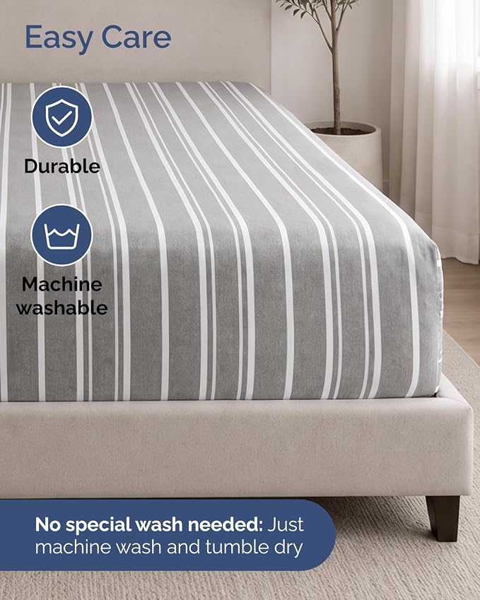 2 Pack Extra Deep Queen Fitted Sheets with Deep Pockets - Grey Stripes | Hotel Luxury Bottom Fitted Sheets Only, Soft, Fade & Wrinkle Free, Breathable & Comfy, All Around Elastic Fitted Sheets