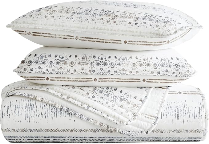 Merit Linens 3 Piece Quilt Set - Super Soft - Lightweight - All Season Quilted Coverlet - Floral Patterns - Full/Queen Taupe