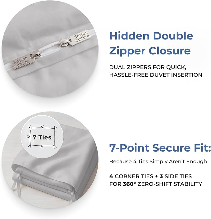1 Pc Duvet Cover King Size-100% Egyptian Cotton 600 Thread Count Ultra Soft Premium Durable Comforter Cover Zipper Closure & Corner Ties - (Silver, 104" X 94")
