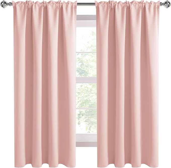 DWCN Blackout Curtains for Bedroom 42 x 63 Inch Long Blush Pink 2 Panels | Room Darkening, Thermal Insulated, Light Blocking, Rod Pocket Drapes, Noise Reducing Window Treatments