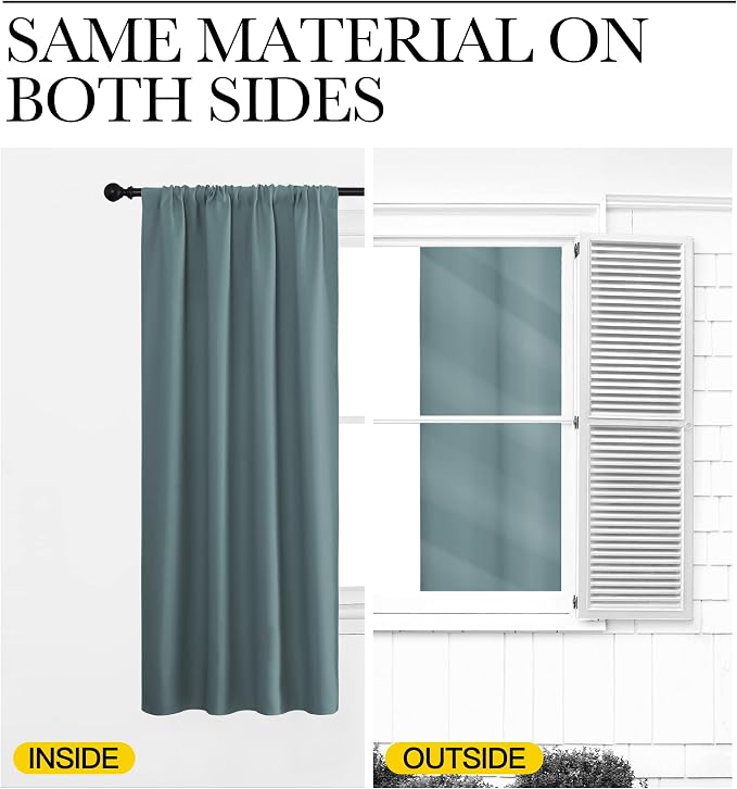 NICETOWN Greyish Blue Blackout Curtains for Living Room 42" x 36" 2 Panels | Thermal Insulated Rod Pocket Drapes Draperies for Bedroom Kitchen Window Treatments, Light Blocking Noise Reducing Decor