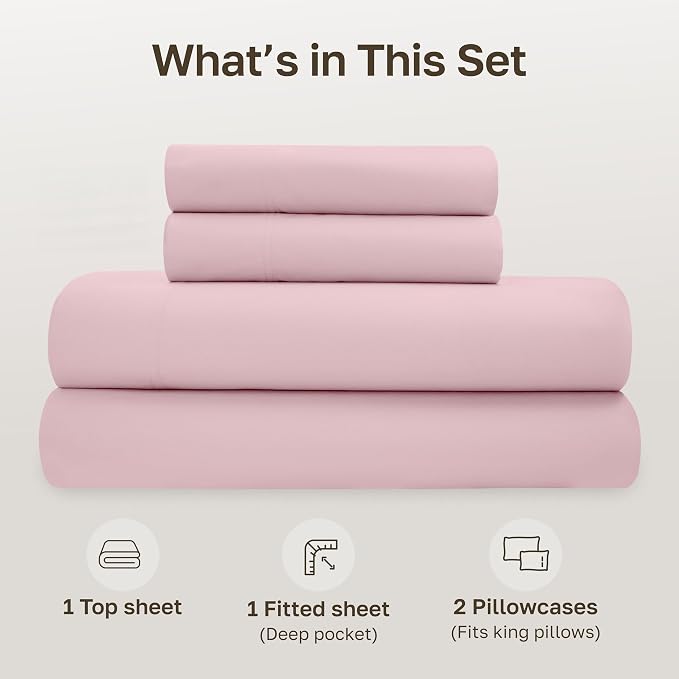 California Design Den 100% Organic Cotton California King Sheet Sets, Pink | GOTS Certified, Lightweight Crisp & Airy Percale For Hot Sleepers, 15" Deep Pocket, All-around Elastic - Pink - Chalky Tone