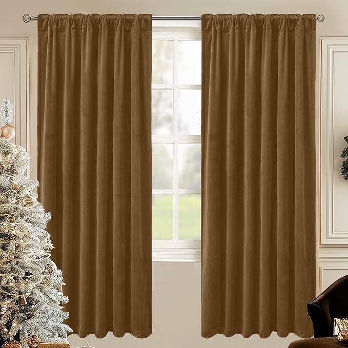 BGment Bronze Brown Velvet Blackout Curtains 72 Inches Long for Bedroom | Elegant Drapes for Living Room, Thermal Insulated, Room Darkening, Home Decor, Back Tab Rod Pocket, 2 Panels, 52 x 72 Inch