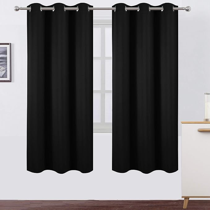 Black Thermal Blackout Curtains/42 x 72 Inch/Set of 2 Panels Room Darkening Curtains for Bedroom