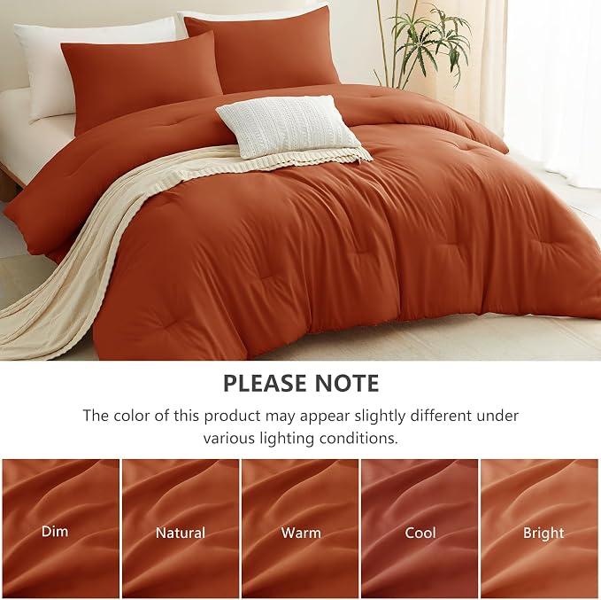 California King Comforter Set, 3 Pieces Terracotta Quilted Bedding | 270 GSM Down Alternative Fill, 4 Corner Ties for Duvet Insert Use, All Season, OEKO-TEX Certified, 2 Pillowcases, 104 x 96 in