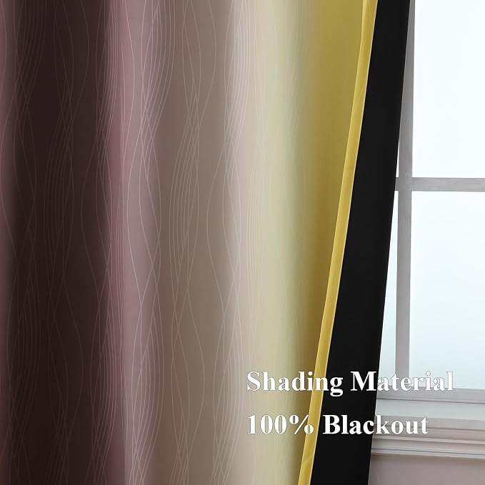 Brown and Yellow Blackout Curtains 52Wx96L Inch 2 Panels | Thermal Insulated Ombre Drapes for Bedroom 96 Inch Long,Room Darkening,Energy Saving,Grommet Curtains for Living Room