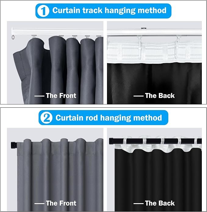 MaKefeile Room Divider Curtains Total Blackout Privacy Curtain Panel Room Thermal Insulated Noise Reduction Curtains for Bedroom Window Living Room Ceiling Track Curtain W 10 ft × H 9 ft Dark-Grey