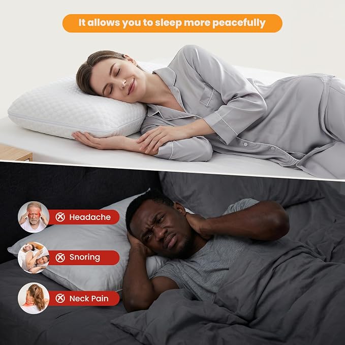OLIXIS Memory Foam Pillow, Standard Size Bed Pillows for Sleeping, 2 PCS | Firm and Comfortable Support, Bed Pillow for Back and Side Sleepers, Cooling Gel, Breathable Mesh & Washable Cover, White