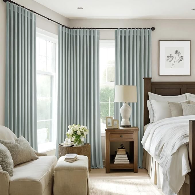 MIULEE Velvet Curtains 52x84 inches 2 Panels Misty Blue Blackout Curtains | Luxury, Bedroom Living Room, Thermal Insulated, Super Soft Window Drapes, Rod Pocket & Back Tab