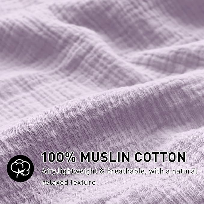 EMME Muslin Cotton Duvet Cover Set Lavender King Size Linen Like Soft Breathable Lightweight Summer Comforter Cover Set with Zipper Closure (Lavender, King, 104"x90")
