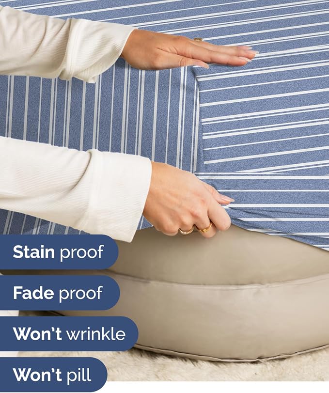 2 Pack Extra Deep Full Fitted Sheets with Extra Deep Pockets - Blue Stripes | Hotel Luxury Bottom Fitted Sheets Only, Soft, Fade & Wrinkle Free, Breathable & Comfy, All Around Elastic Fitted Sheets