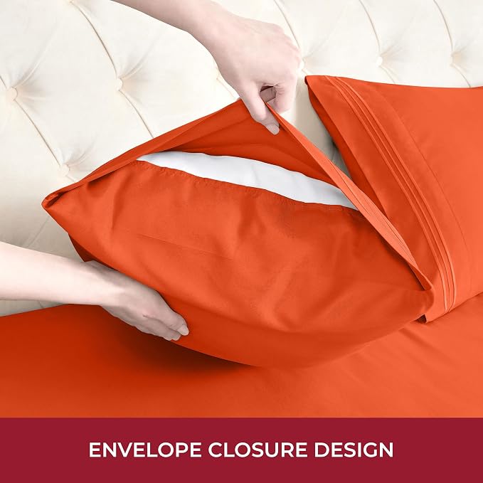 Mellanni Iconic 4-PC, Ultra Soft Sheet Set (RV/Short Queen, Poppy Orange) | 10M+ Sleepers. Lab-tested: Sleeps Cool, Stays Bright, Strong, Smooth. Good Housekeeping Best Bedding, 7 yrs running.