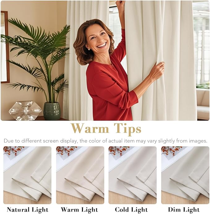 H.VERSAILTEX Back Tab Curtains 90 Inch Long for Living Room, Rod Pocket Room Darkening Thermal Insulated Blackout Curtains, 52 x 90 Inch, Ivory, 2 Panels