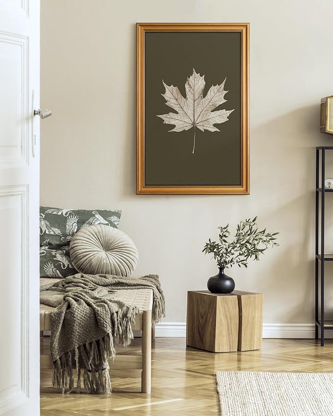 VIYYIEA Vintage Gold Framed Wall Art for Living Room, Maple Leaf Canvas Prints Home Decor, Oil Painting Picture, Bedroom Wall Decor Gifts for Friends or Family -【Maple Leaf Specimen】-(24L x 16W)