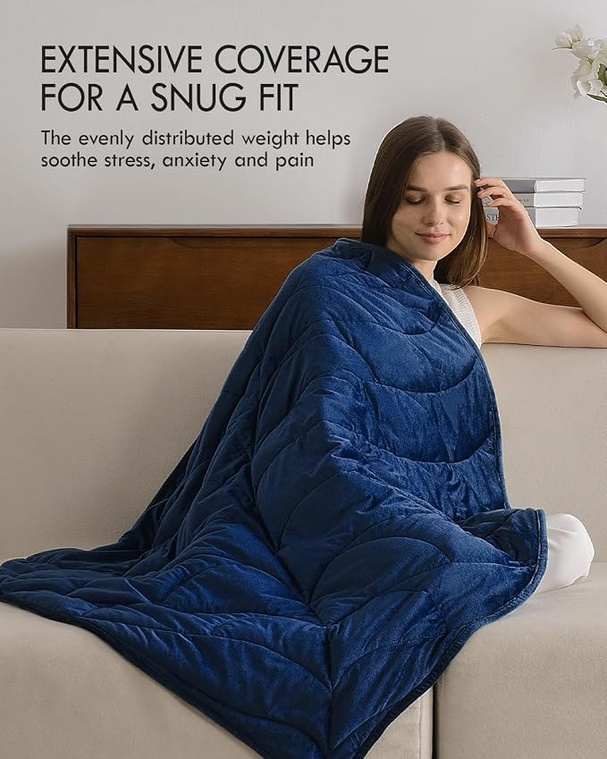 Weighted Lap Blanket for Adults, 7 lbs 41" x 53", Leaf Pattern, Navy Blue | Washable Weighted Blankets, Small Portable Blanket for Relaxation, Cozy Luxury Crystal Velvet All-Season Heavy Blanket