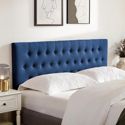 Tufted Upholstered Headboard Queen Size, Adjustable Height 37- 51 in, Blue | Sturdy and Durable Solid Wood Bed Headboard, Fabric Queen Headboard Only, Modern Button Diamond Design Head Board