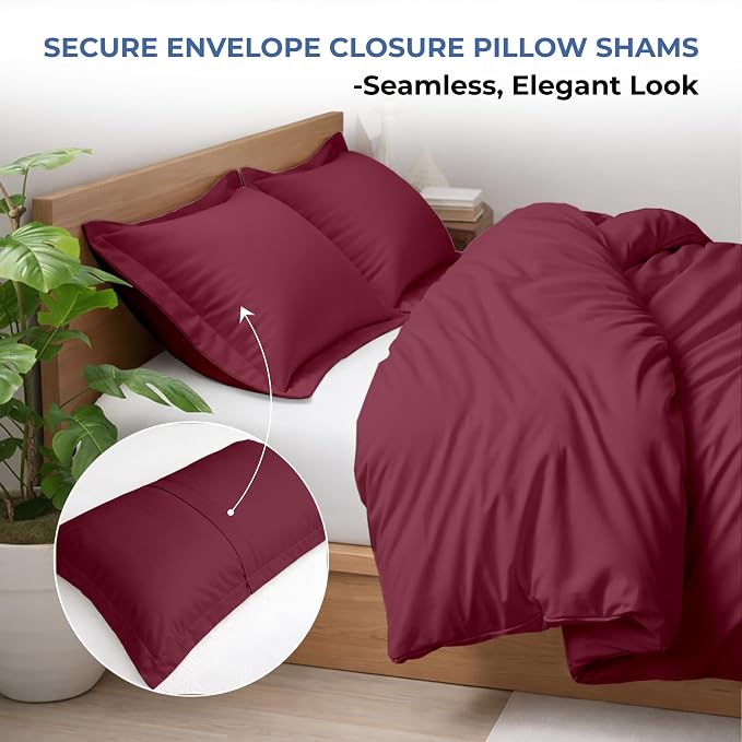 3 Pc 120"x120" Duvet Cover Set Super King Plus/Super Oversize King 100% Egyptian Cotton - 600 Thread Count, Zipper Closure & Corner Ties - Fits Only Large Inserts -Red Burgundy