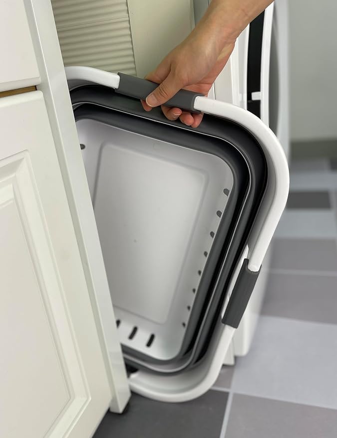 SAMMART 42L (11 gallon) Collapsible Plastic Laundry Basket - Foldable Pop Up Storage Container/Organizer - Space Saving Hamper/Basket (1, Grey/Steel Grey)