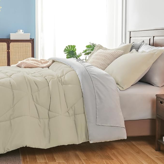 BEDELITE Full Comforter Set 7 Pieces, Reversible Oatmeal Bed in A Bag | Soft All Season Down-Alternative Comforter, Sheets, Pillowcases & Shams, OEKO-TEX Certified Bedding for Bedrrom, Guest Room